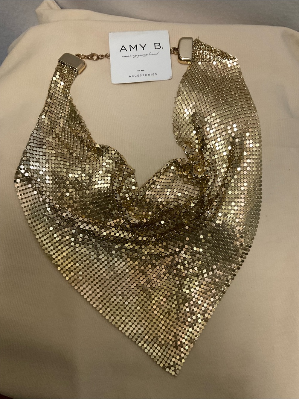 Gold-tone chainmail / metal mesh scarf necklace